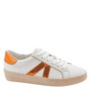 NEW HEY GIRL BY CORKYS women's friends zone sneakers in white with orange stripe